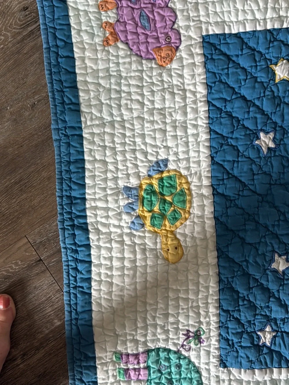 The Company Store Vintage Blue and White Star & Animal Quilted Throw